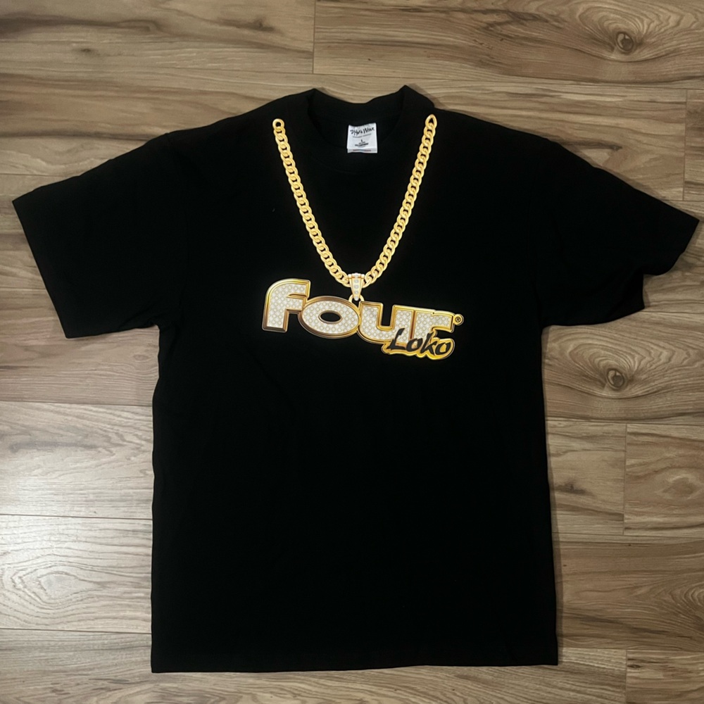 Four Loko Gold Chain Graphic Tee Black Size Large Streetwear Party Shirt RM
